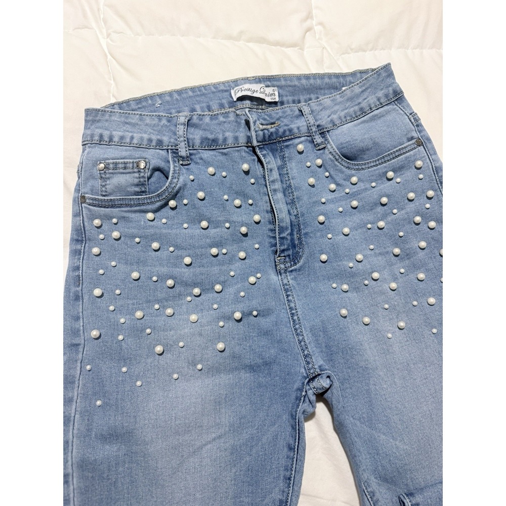 Women's Light Wash Pearl Embellished Skinny Jeans Size 11